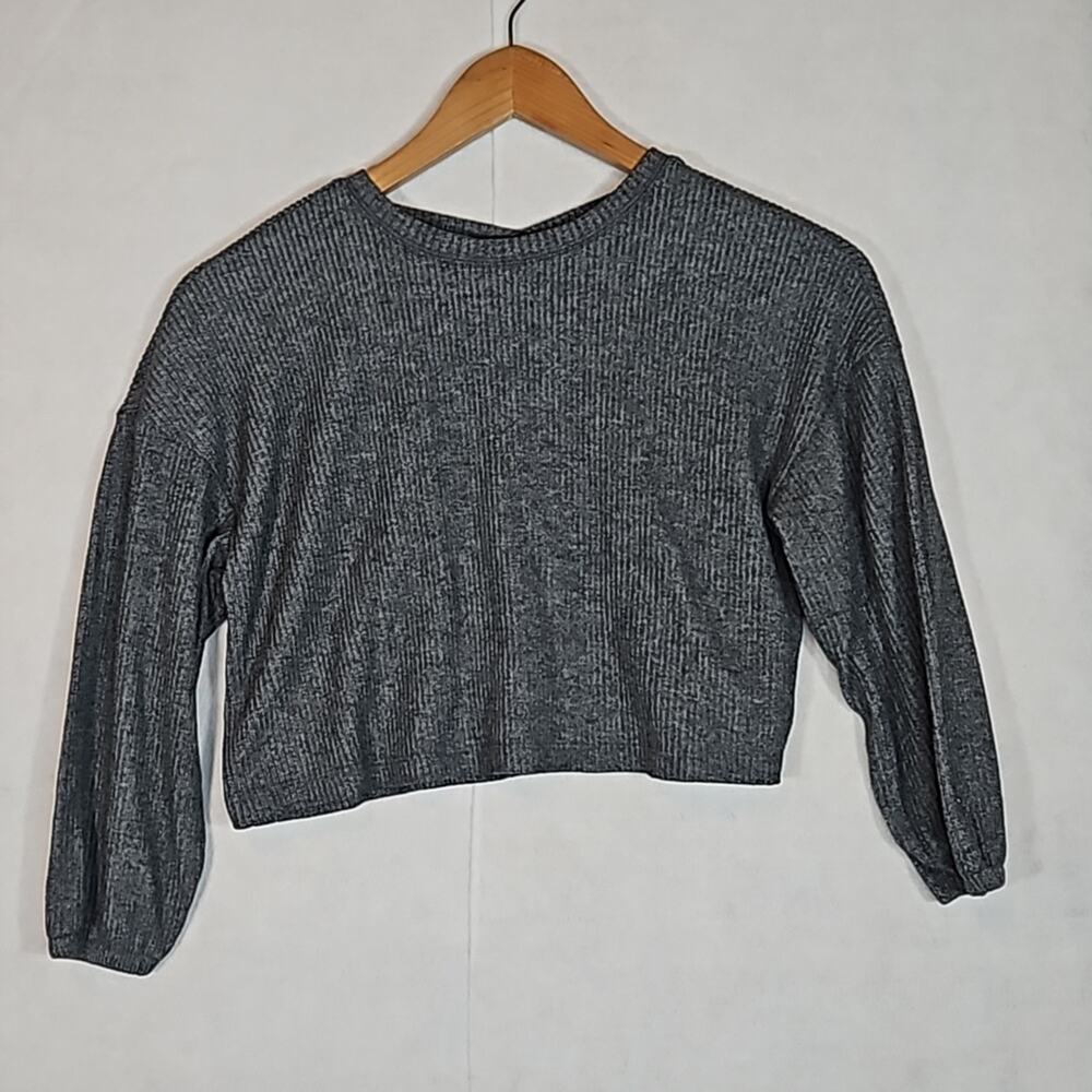 Old Navy Girls Dark Grey Long Sleeve Ribbed Cropped Tee with Lattice Back